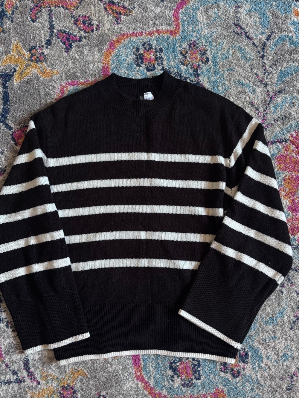 H&M Black and White Striped Crewneck Sweater